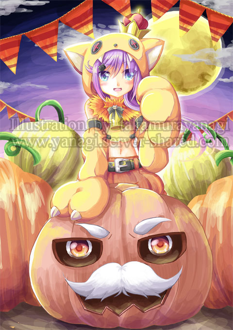 猫耳コスプレ女の子のハロウィンイラスト