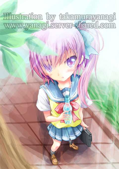 夏イラストラムネを飲む女の子しずく