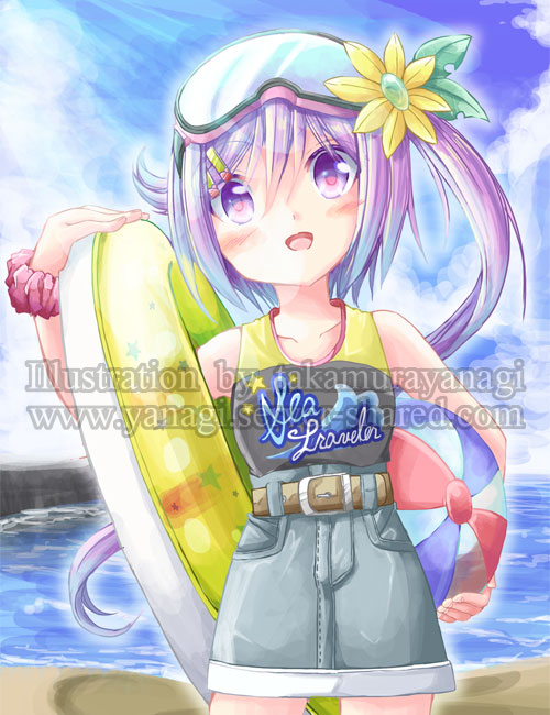 海水浴する女の子しずくの夏イラスト