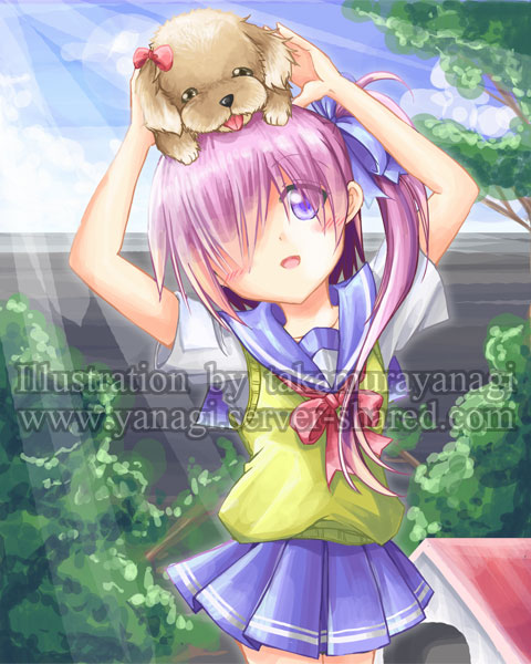 犬と遊ぶ女の子イラスト